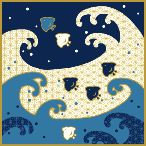 絵小布　千鳥と大波