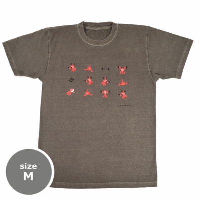 ピグメント染めTシャツM　筋トレ金魚　グレー