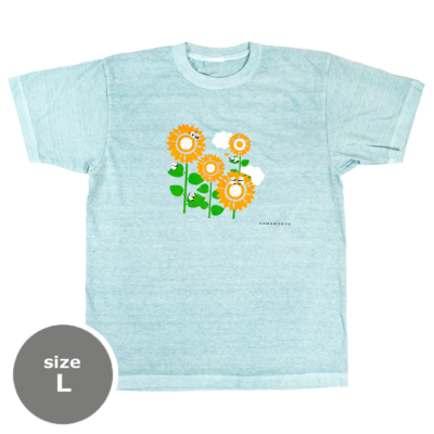 ピグメント染めTシャツL　向日葵とパンダ　ブルー