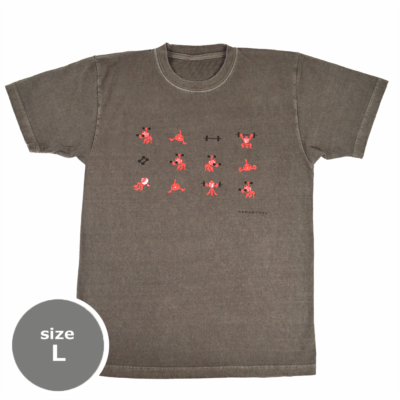 ピグメント染めTシャツL　筋トレ金魚　グレー