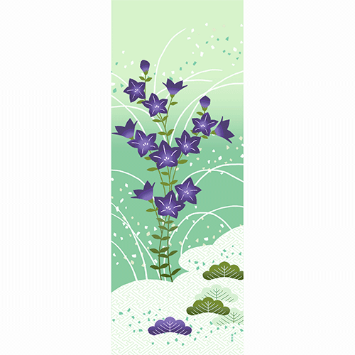 絵てぬぐい　桔梗の風あそび