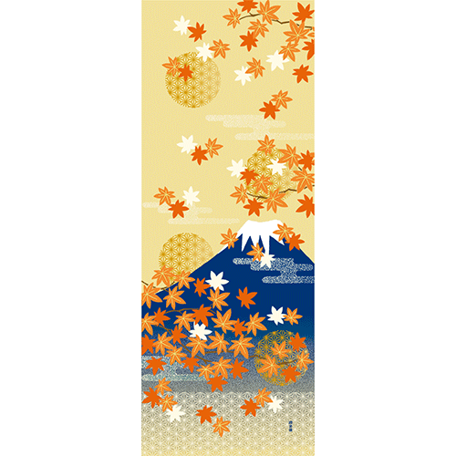 絵てぬぐい　紅葉もみじと富士山