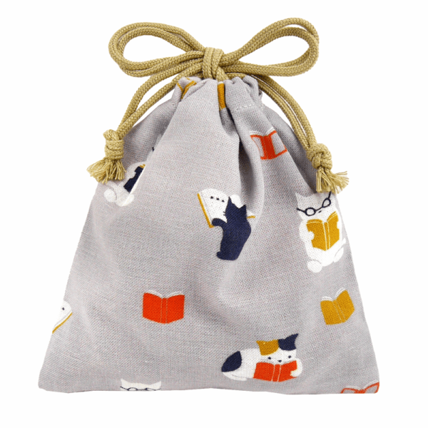 巾着小　読書ねこ