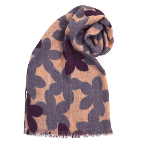 ラフウールストール　花ハナ　ピンク