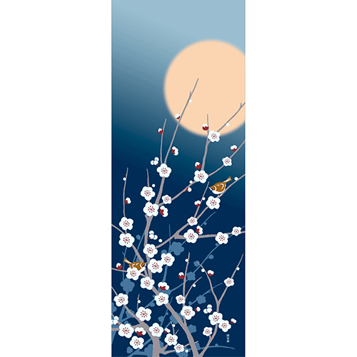 絵てぬぐい　早咲き梅と雀