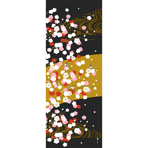 絵てぬぐい　紅白梅に四十雀