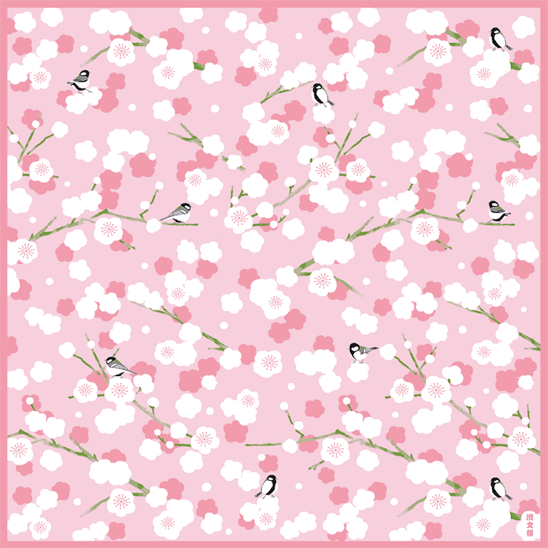 小布　白梅に四十雀