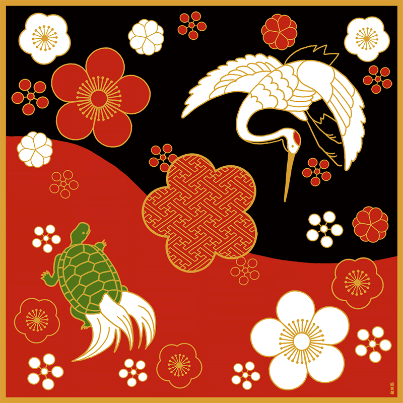 中布　鶴亀絵図