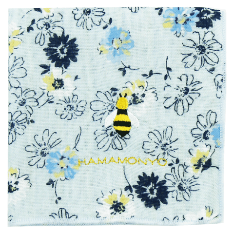 リバーシブルガーゼハンカチ　ソフトフラワーとミツバチ
