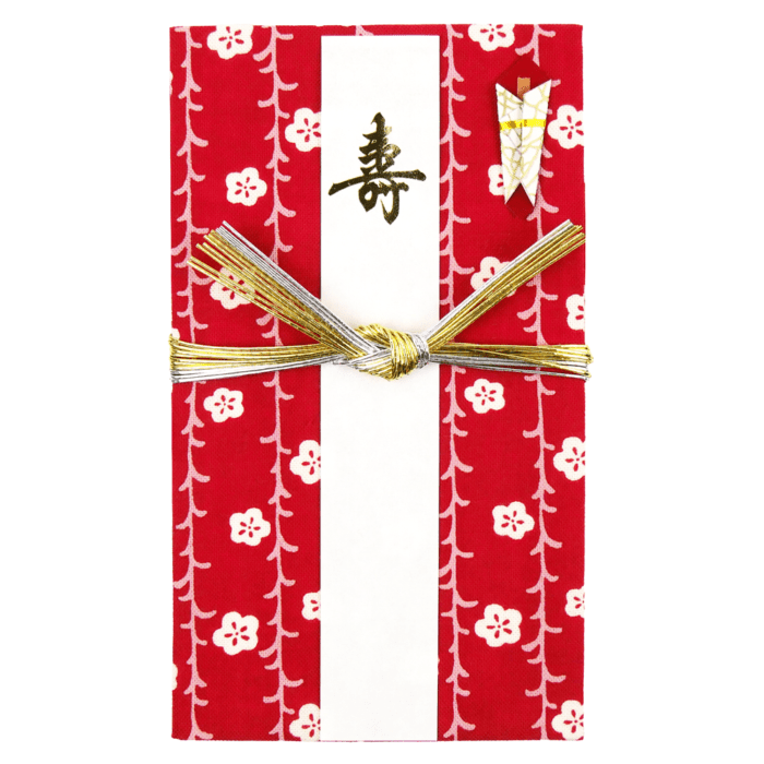 てぬぐいのはんかち　金封　寿　枝垂れ梅もよう