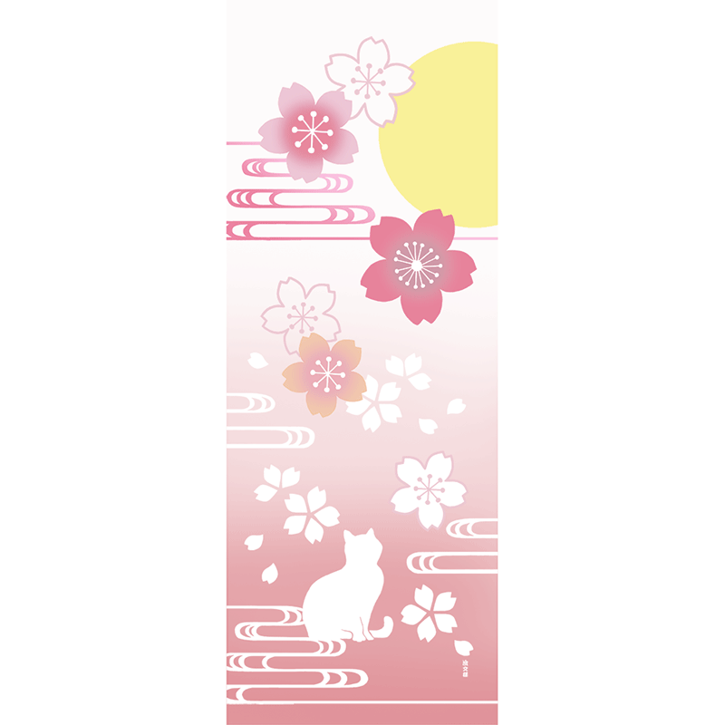 絵てぬぐい　大桜と夢恋ねこ