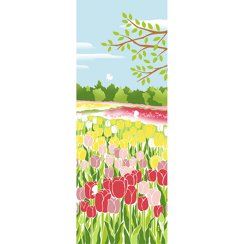 絵てぬぐい　チューリップ畑