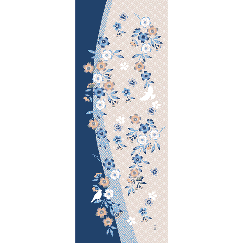 絵てぬぐい　桜しずかと小鳥