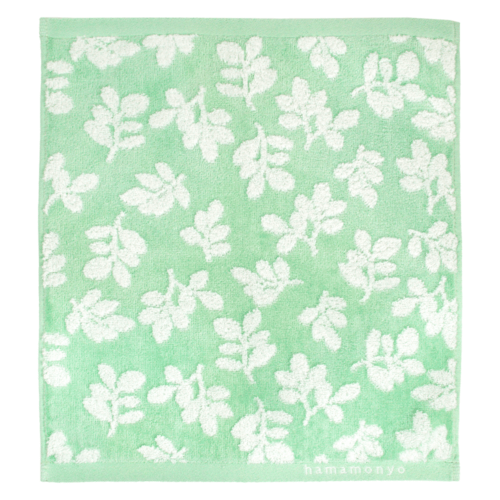 先染めハンドタオル　リーフ　エメグリーン