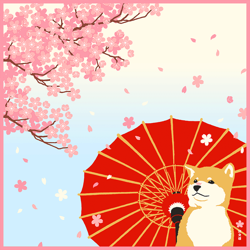 絵小布　舞桜と豆柴