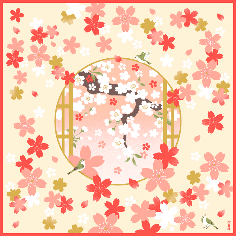 絵小布　舞桜と鶯