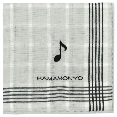 リバーシブルガーゼハンカチ　タイルチェックと音符