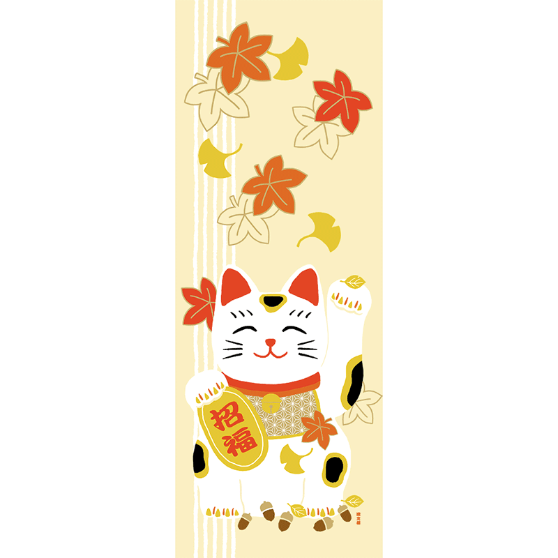 絵てぬぐい　どーんと招き猫・紅葉