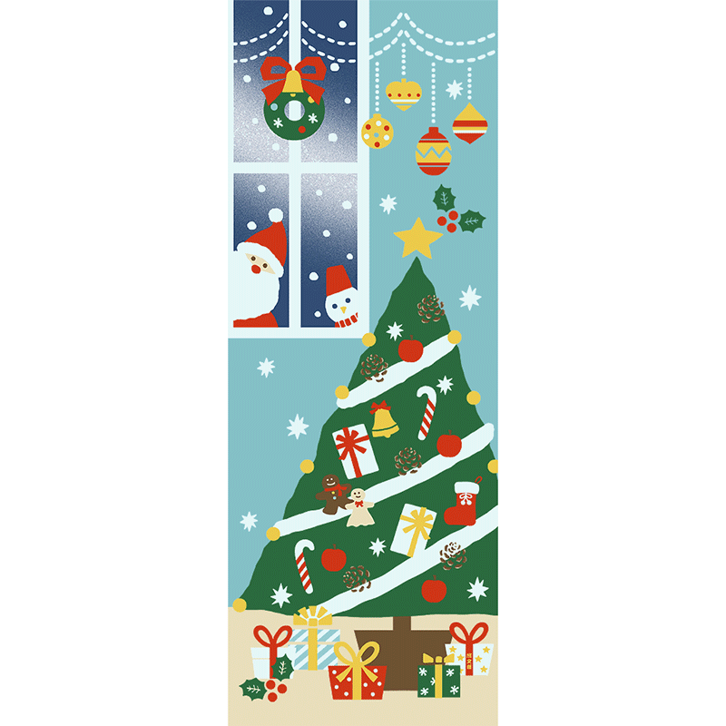絵てぬぐい　窓辺のクリスマスツリー