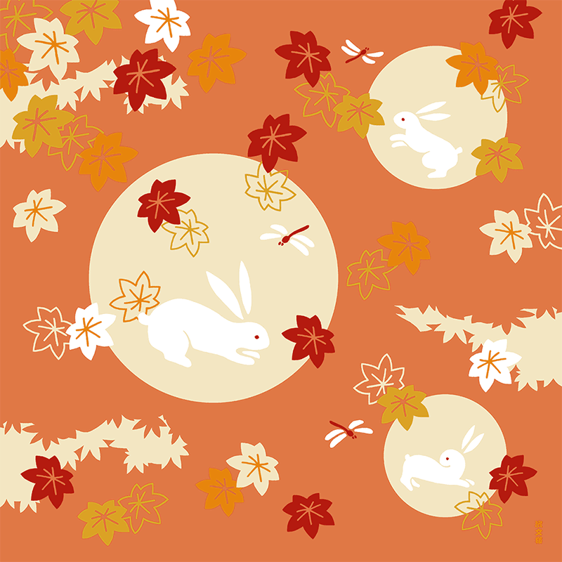 絵小布　秋うさぎと紅葉重ね