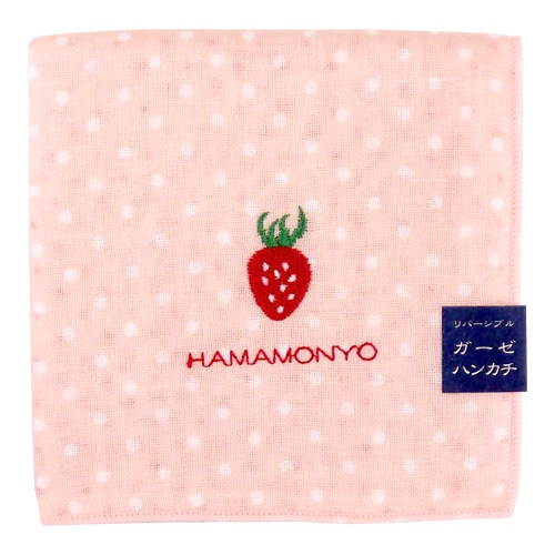 リバーシブルガーゼハンカチ　ドットといちご