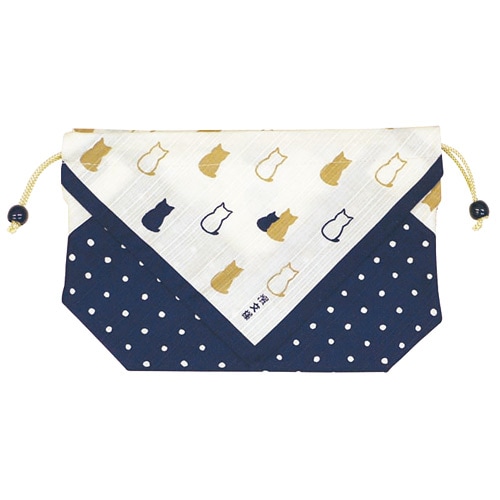 お弁当巾着　ねこ　紺