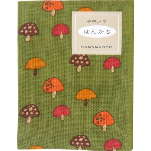 てぬぐいのはんかち　豆まめきのこ