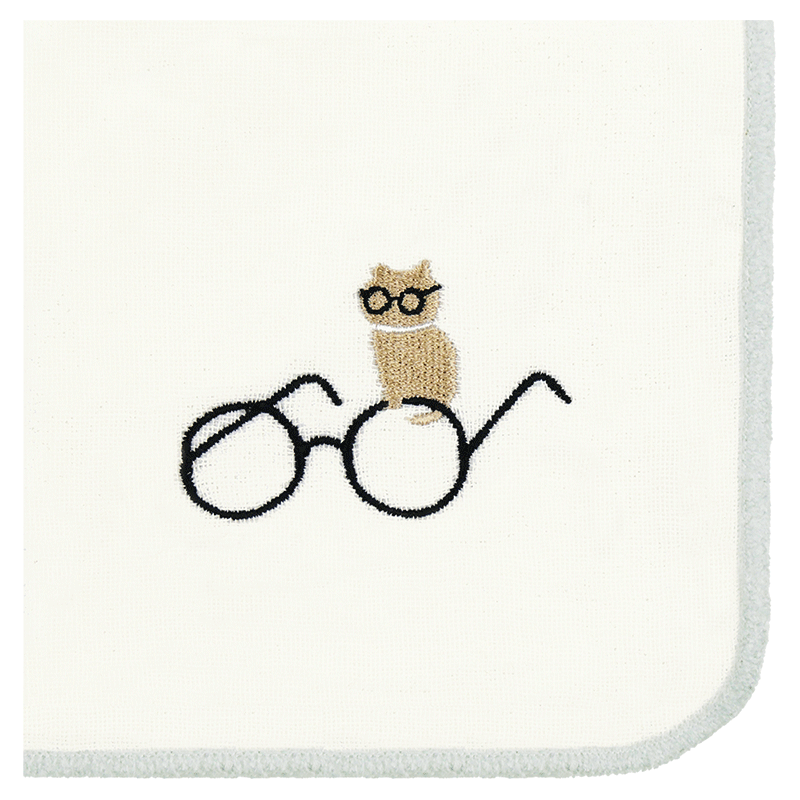 モール糸タオルハンカチ　ねことめがね