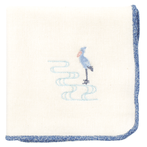 モール糸タオルハンカチ　ハシビロコウと流水