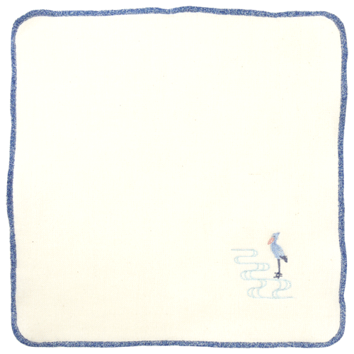 モール糸タオルハンカチ　ハシビロコウと流水