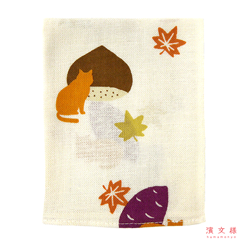 てぬぐいのはんかち　いもくり猫