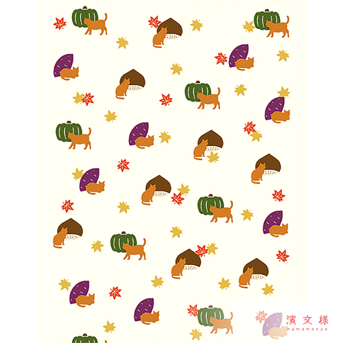 てぬぐいのはんかち　いもくり猫