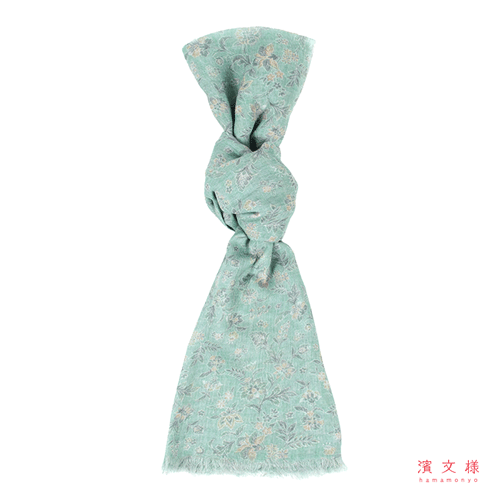 フランス綾ストール　フラワーブルーム　グリーン