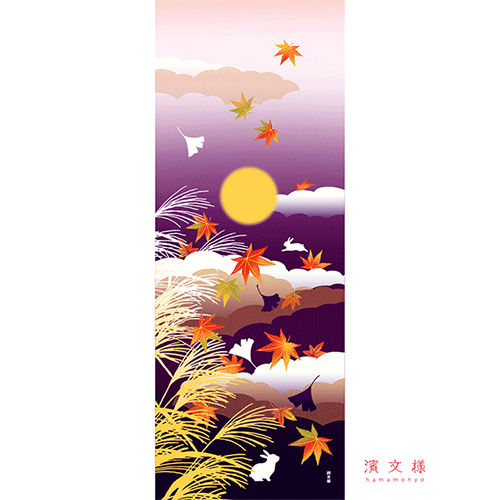 絵てぬぐい　秋のおぼろ月