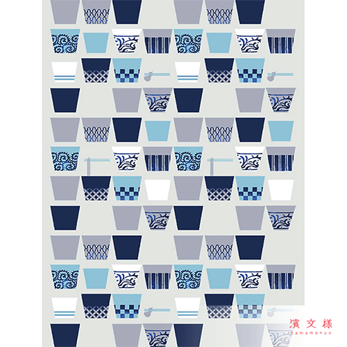 てぬぐいのはんかち　そばちょこならべ