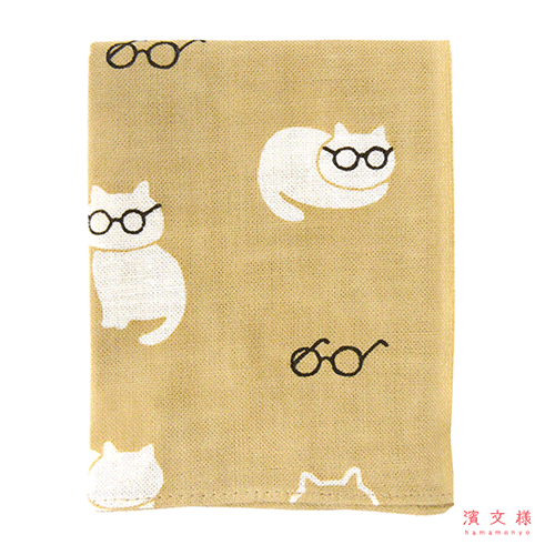 てぬぐいのはんかち　ねこめがね