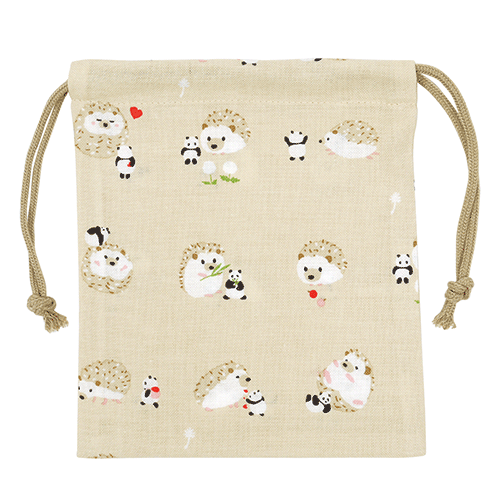 巾着小　ハリネズミと豆パンダ