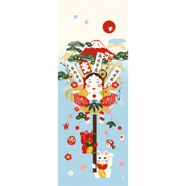 絵てぬぐい　赤富士熊手