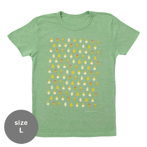 TシャツL　インコ並べ　グリーン