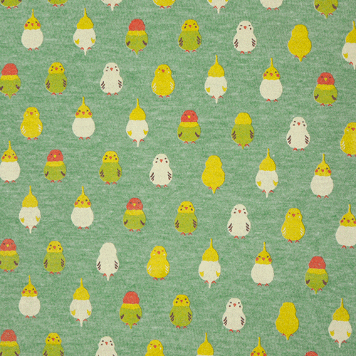 TシャツL　インコ並べ　グリーン