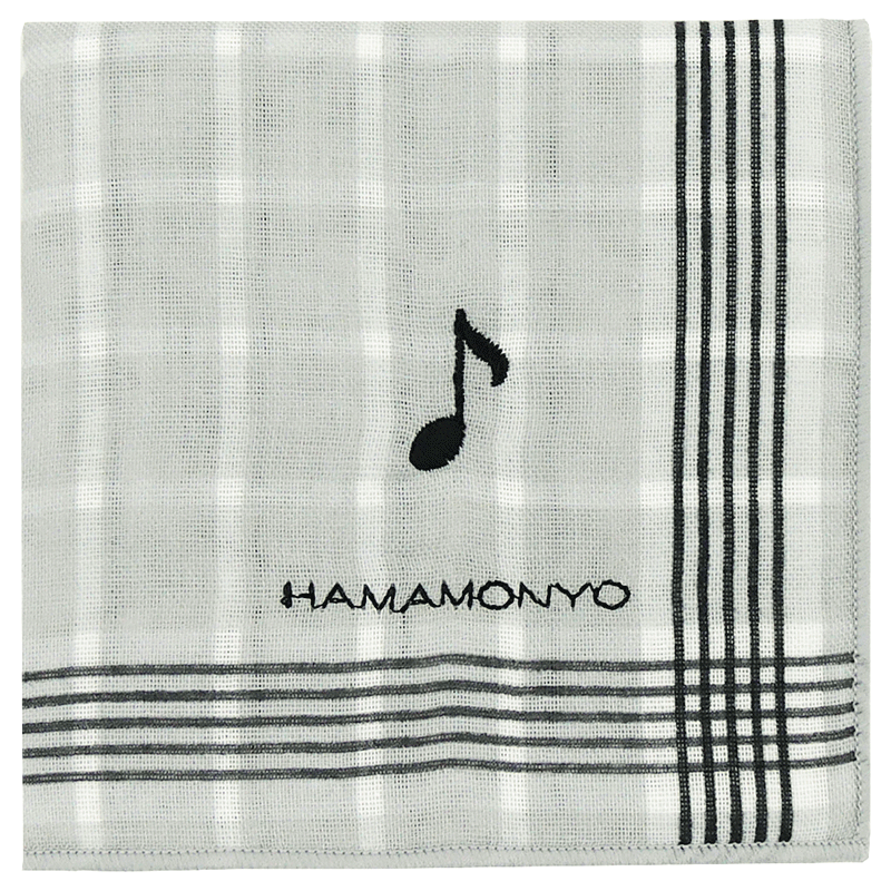 リバーシブルガーゼハンカチ　タイルチェックと音符