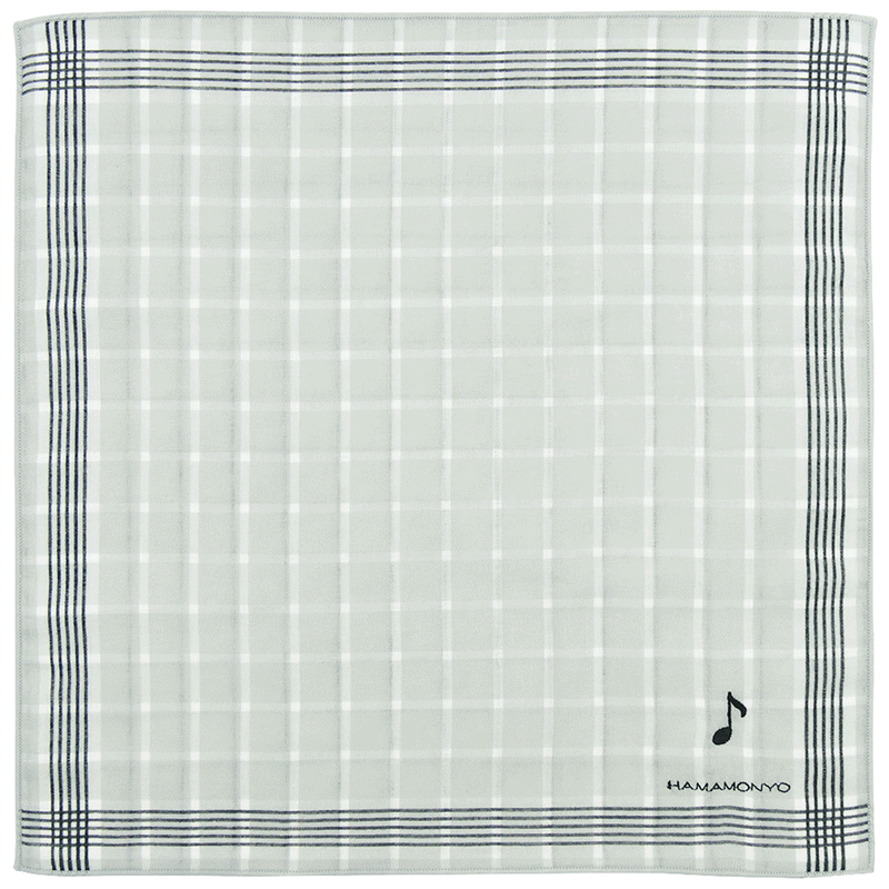 リバーシブルガーゼハンカチ　タイルチェックと音符