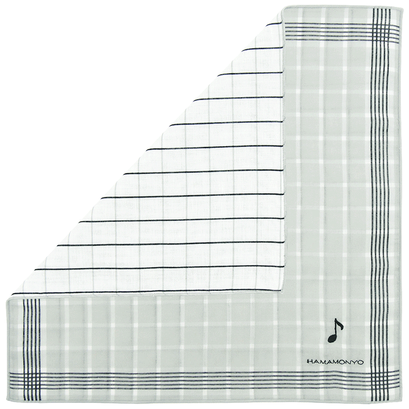 リバーシブルガーゼハンカチ　タイルチェックと音符