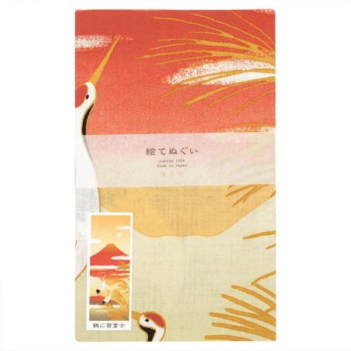 絵てぬぐい　鶴に茜富士