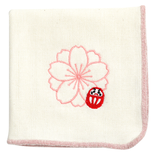 モール糸タオルハンカチ　だるまと桜