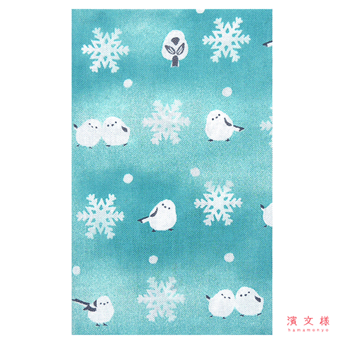 てぬぐい　シマエナガと雪
