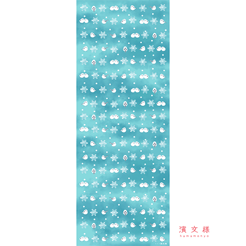 てぬぐい　シマエナガと雪