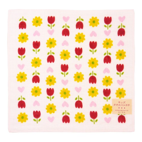 キッズタオルハンカチ　フラワーハート