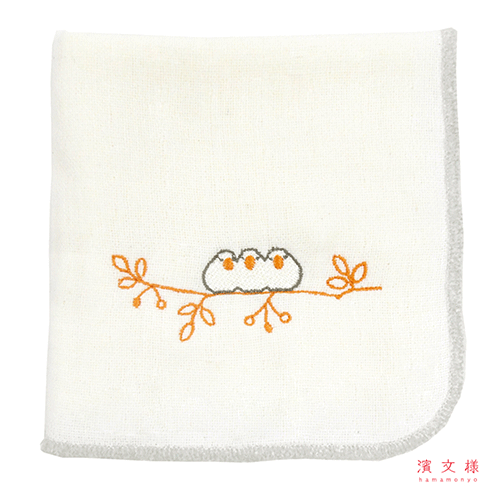 モール糸タオルハンカチ　おしくら文鳥