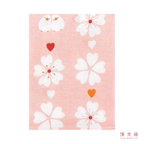 てぬぐいのはんかち　さくら文鳥